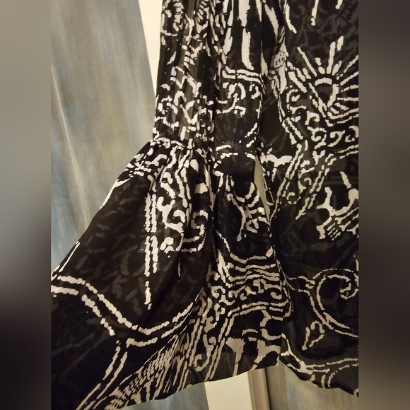 Vintage 90s Cache Sheer Blouse S Black White Pintuck V Neck Pullover - Picture 9 of 11